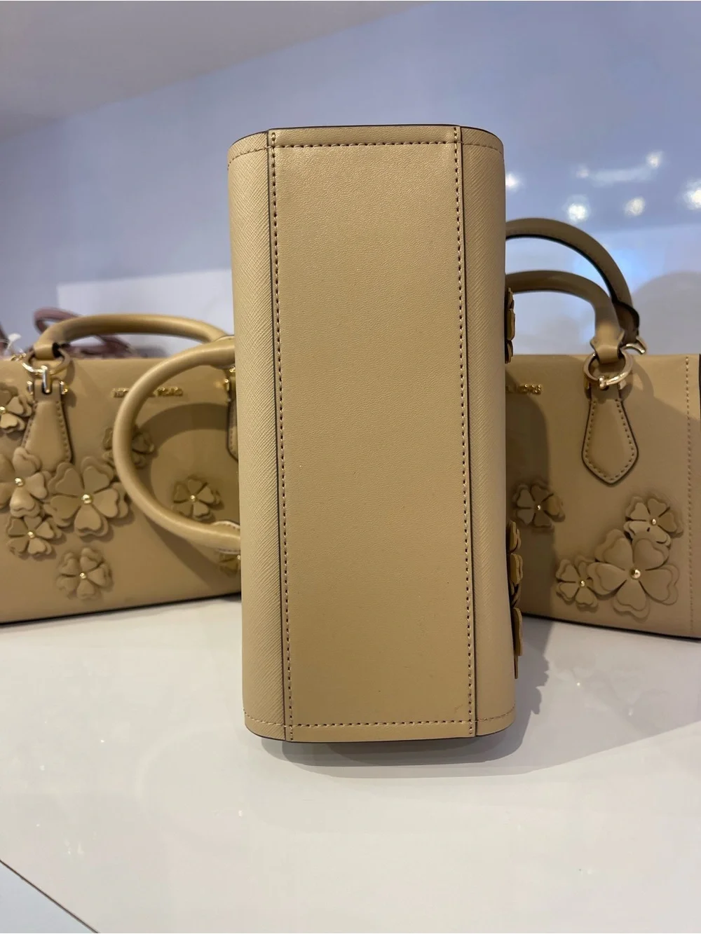 MICHAEL KORS Marilyn Sm Floral Embellished Satchel Messenger Crossbody Camel NW